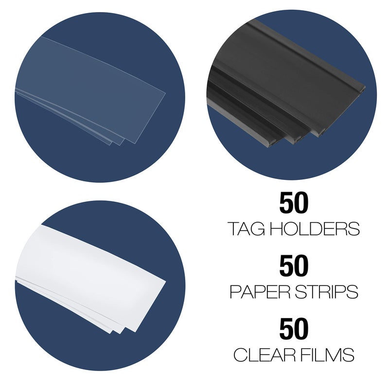 GlossyEnd Pack of 50 - C Channel Magnetic Label Holders with Paper Inserts and Clear Plastic Protectors, Metal Surface Sign and Ticket Holder, Length of Label Area, 3" X Height of Label Area, 7/8" - Image 2
